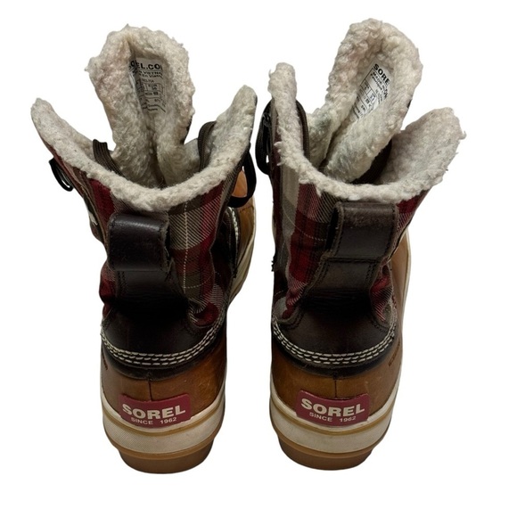 Sorel Tivoli Plaid Winter Boots Womens Size 5 Brown Leather Waterproof - Picture 7 of 9